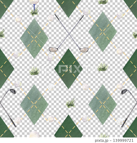 Seamless golf pattern with argyle diamonds and golf equipment Seamless golf pattern with argyle diamonds and golf equipment 139999721