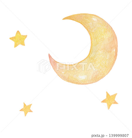 三日月と星の水彩イラスト 三日月と星の水彩イラスト 139999807