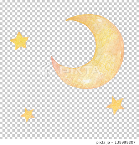三日月と星の水彩イラスト 三日月と星の水彩イラスト 139999807