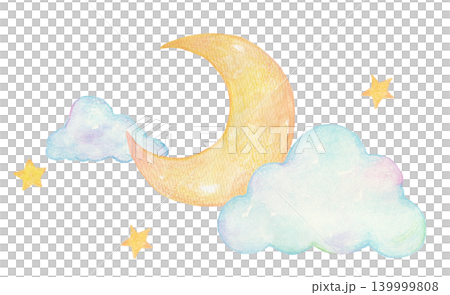 Cute illustration of clouds and moon (watercolor) Cute illustration of clouds and moon (watercolor) 139999808