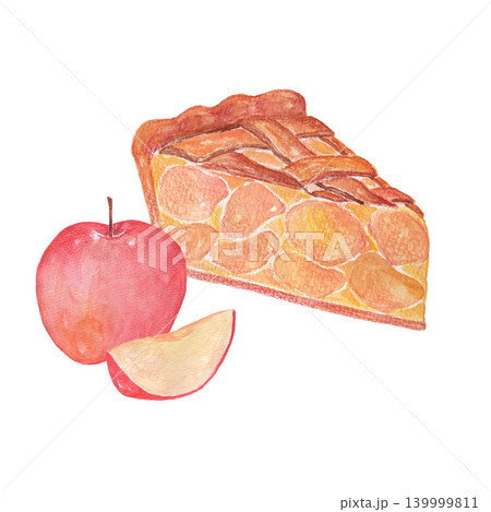 水彩で描いたりんごケーキ / アップパイ / りんご 水彩で描いたりんごケーキ / アップパイ / りんご 139999811