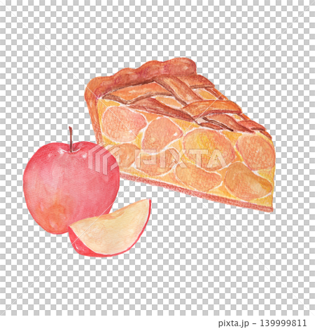 Apple cake painted in watercolor / Apple pie / Apple Apple cake painted in watercolor / Apple pie / Apple 139999811