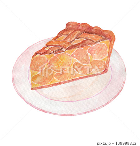 水彩で描いたアップルパイ / お皿 / りんごケーキ 水彩で描いたアップルパイ / お皿 / りんごケーキ 139999812