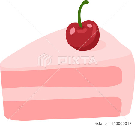 Pink Cake Slice Cartoon Dessert With Cherry for birthdays parties cafe menus and sweet food designs 140000017