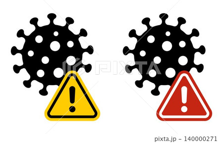 Hantavirus warning icon set with black virus symbol and yellow and red caution triangles, medical danger alert illustration for infection risk, contamination, health hazard and safety notice Hantavirus warning icon set with black virus symbol and yellow and red caution triangles, medical danger alert illustration for infection risk, contamination, health hazard and safety notice 140000271