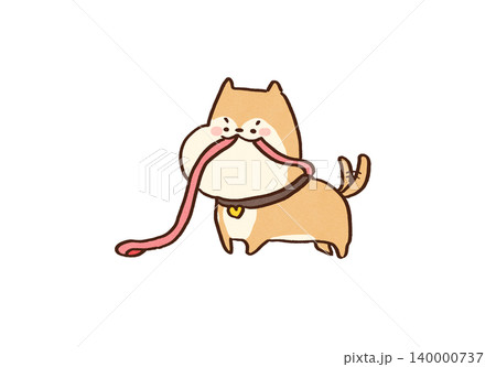 リードを口にくわえて飼い主に散歩の催促をする犬(おねだり・ペットの飼育) リードを口にくわえて飼い主に散歩の催促をする犬(おねだり・ペットの飼育) 140000737