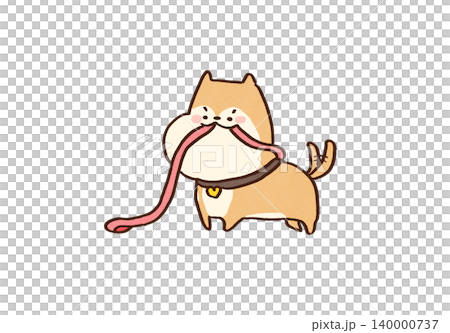 リードを口にくわえて飼い主に散歩の催促をする犬(おねだり・ペットの飼育) リードを口にくわえて飼い主に散歩の催促をする犬(おねだり・ペットの飼育) 140000737