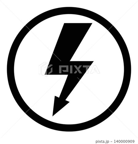 Black lightning bolt icon in circle electricity warning sign Black lightning bolt icon in circle electricity warning sign 140000909