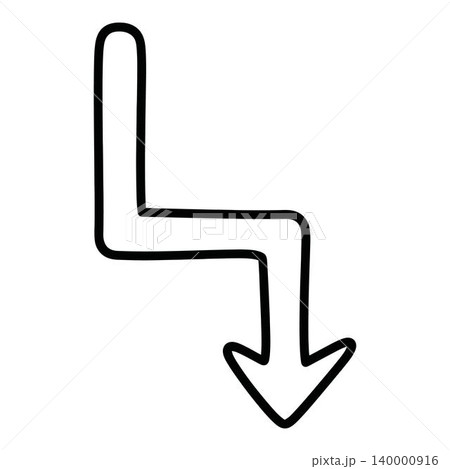 Black line drawing of bent arrow pointing downwards right Black line drawing of bent arrow pointing downwards right 140000916