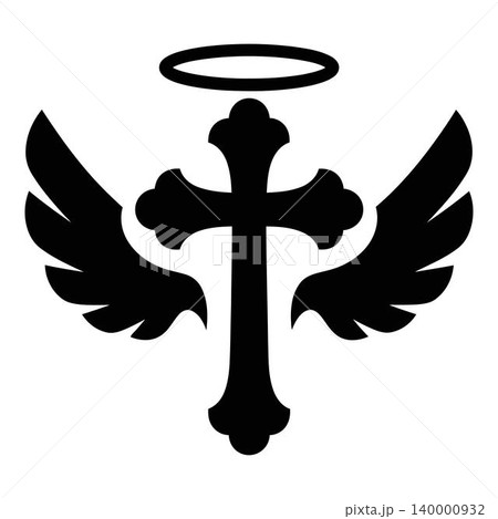 Black Cross with Wings and Halo Religious Symbol Icon Black Cross with Wings and Halo Religious Symbol Icon 140000932