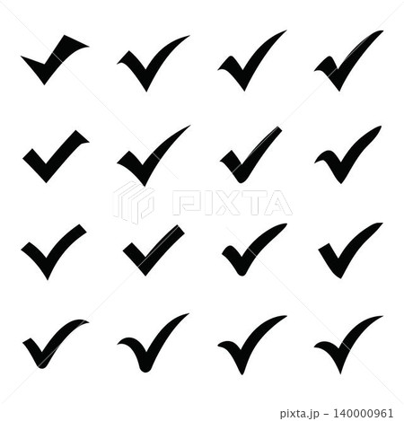 Black checkmark symbols in a row on white background Black checkmark symbols in a row on white background 140000961