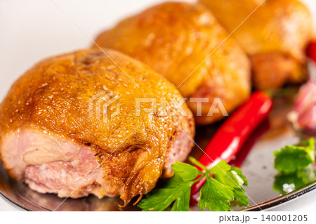Pork chicken smoked meat breast or turkey serving food background copy space for text organic eating healthy 140001205