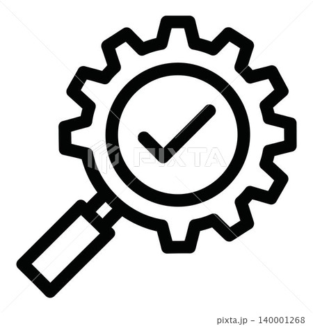 Magnifying glass with gear and checkmark icon for inspection and verification process Magnifying glass with gear and checkmark icon for inspection and verification process 140001268