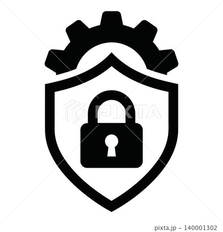 Security shield icon with gear and padlock online protection symbol 140001302