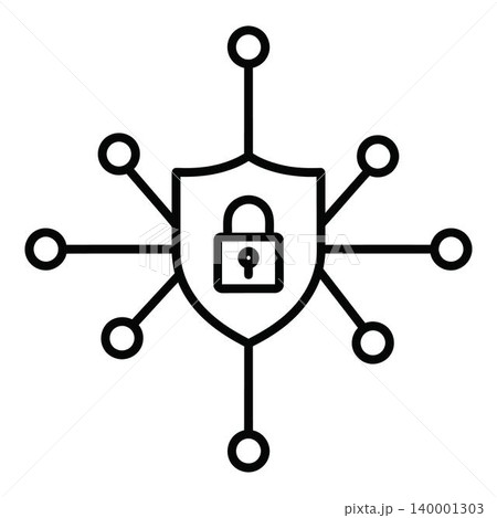 Security shield icon with lock and network nodes Security shield icon with lock and network nodes 140001303