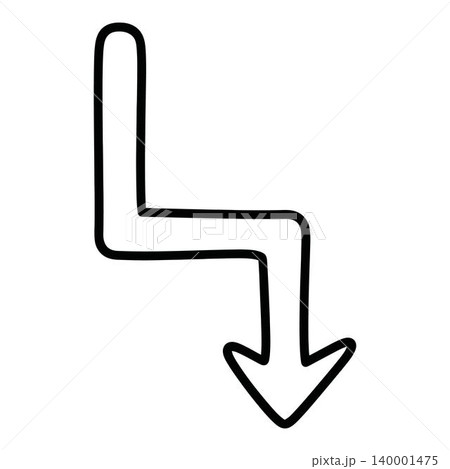 Black line drawing of bent arrow pointing downwards right Black line drawing of bent arrow pointing downwards right 140001475