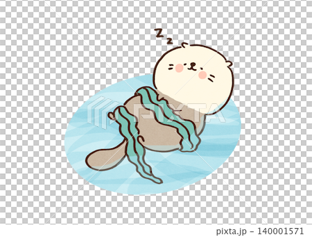 海獺用海藻包裹身體,以免被潮水沖走,然後在開闊的大海上安然入睡。 海獺用海藻包裹身體,以免被潮水沖走,然後在開闊的大海上安然入睡。 140001571
