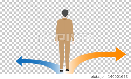 一位商人的背影 | 穿著西裝，在岔路口猶豫不決，沉思著。 140001658