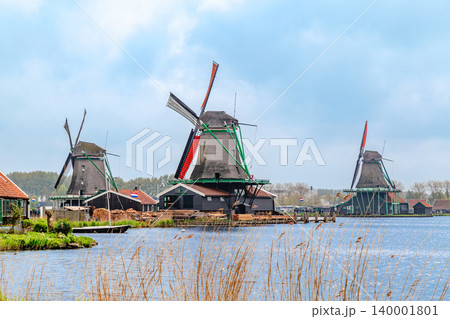 Windmills in Zaanse Schans, a district of Zaandam, Netherlands 140001801