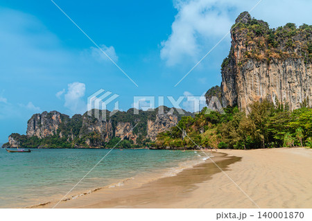 Railay Beach, Krabi, Thailand - January 4, 2014: the tropical beach in Thailand on a sunny day 140001870