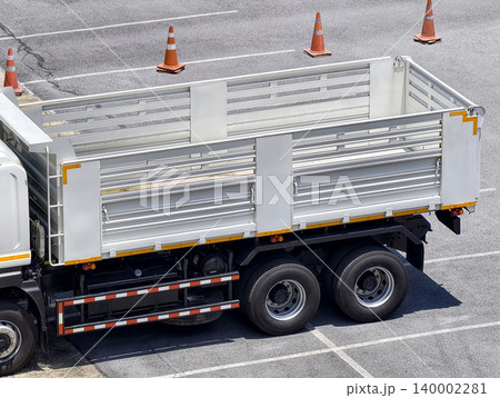 High angle view of empty cargo bed of white truck High angle view of empty cargo bed of white truck 140002281