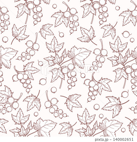 Outline Blackcurrant Branches Seamless Pattern. Summer Berry Currant with Leaves on White Background. Line Art hand-drawn. Vector Square illustration Outline Blackcurrant Branches Seamless Pattern. Summer Berry Currant with Leaves on White Background. Line Art hand-drawn. Vector Square illustration 140002651
