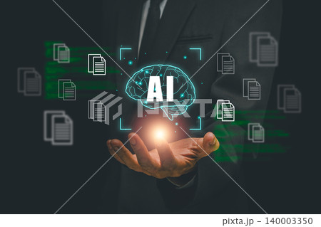 Visual representation of AI document summarization with digital brain and data icons, symbolizing innovation in technology. Visual representation of AI document summarization with digital brain and data icons, symbolizing innovation in technology. 140003350