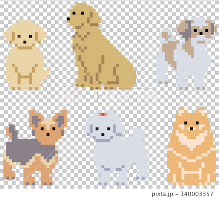 ドットで描かれた可愛い犬のイラストセット 140003357