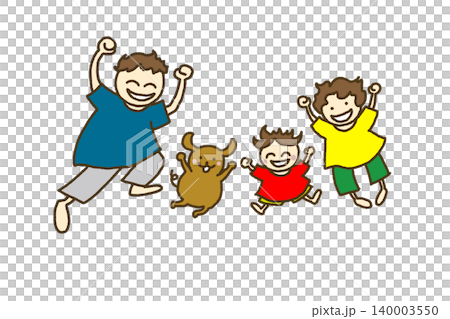 Family jumps, pumps their fists in victory. Family jumps, pumps their fists in victory. 140003550