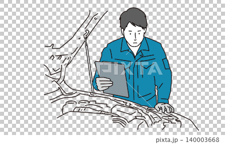 Illustration material of a car mechanic opening the hood of a car and checking the inside Illustration material of a car mechanic opening the hood of a car and checking the inside 140003668