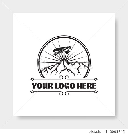 Vintage Mountain Adventure Airplane Logo Badge. Vector Illustration Vintage Mountain Adventure Airplane Logo Badge. Vector Illustration 140003845