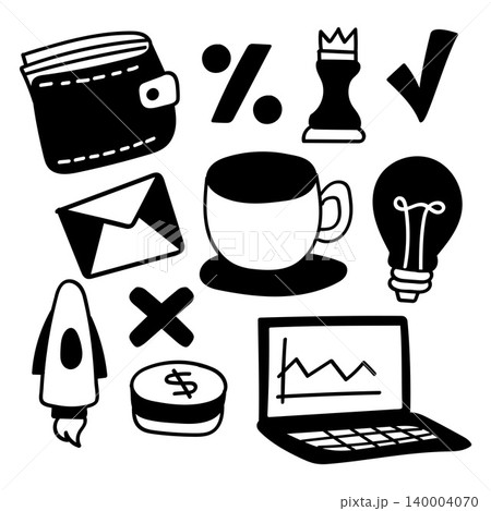 Silhouette Doodle Business Elements Collection. Vector Illustration Silhouette Doodle Business Elements Collection. Vector Illustration 140004070