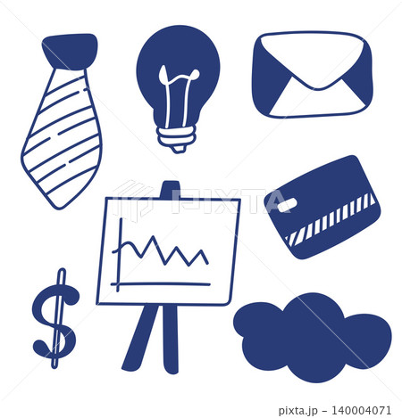 Blue Silhouette Business Doodle Elements Set. Vector Illustration Blue Silhouette Business Doodle Elements Set. Vector Illustration 140004071