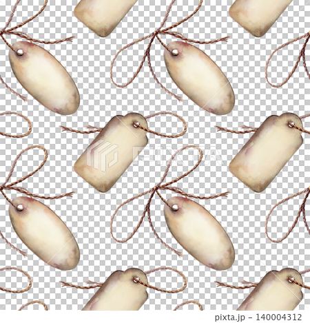 Vintage tags and twine bow seamless pattern watercolor illustration. Craft paper labels with string ribbon for organic pharmacy branding, handmade soap packaging design, rustic eco wellness print Vintage tags and twine bow seamless pattern watercolor illustration. Craft paper labels with string ribbon for organic pharmacy branding, handmade soap packaging design, rustic eco wellness print 140004312