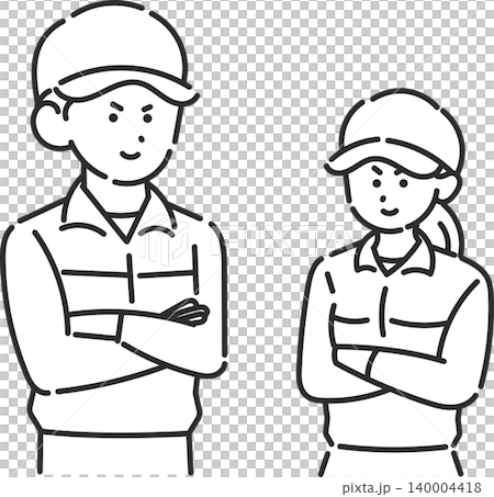 An illustration of a male and female firefighter with their arms crossed (line drawing only). An illustration of a male and female firefighter with their arms crossed (line drawing only). 140004418