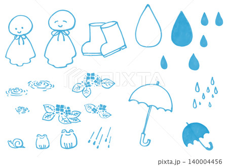 じんわりしたマーカーで描いたかわいい梅雨セット じんわりしたマーカーで描いたかわいい梅雨セット 140004456