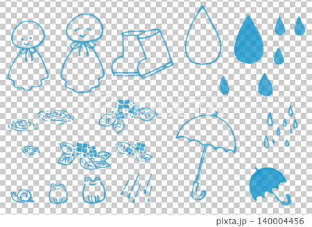 A cute rainy season set drawn with softly colored markers. A cute rainy season set drawn with softly colored markers. 140004456