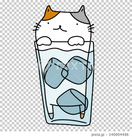 hand drawn illustration of a cute white cat in a glass of water hand drawn illustration of a cute white cat in a glass of water 140004486