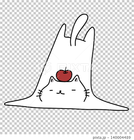 hand drawn illustration of a cute white cat is lying down with a red apple hand drawn illustration of a cute white cat is lying down with a red apple 140004489