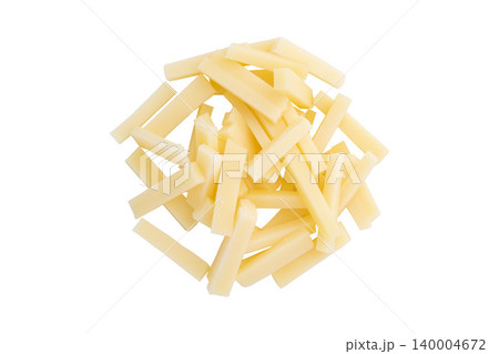 sliced cheese isolated, top view 140004672
