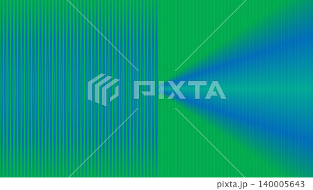 Abstract design with vertical grid lines and blue wave effect over vibrant green backdrop. 140005643