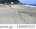 砂浜に続く人と犬の足跡 140005922