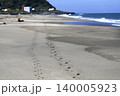 砂浜に続く人と犬の足跡 140005923