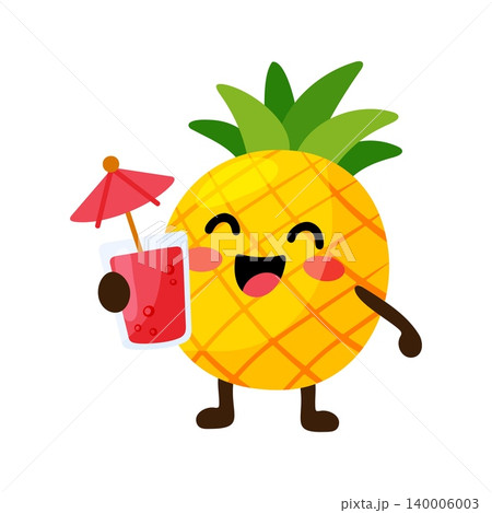 Cute Pineapple Character Holding Cocktail Glass 140006003