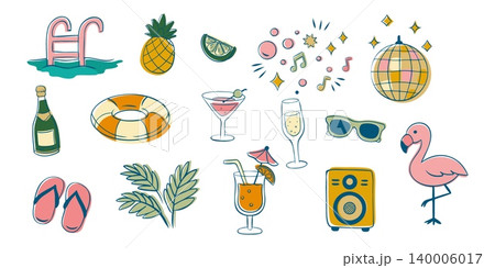 Summer Pool Party Elements Set Doodle Clipart 140006017