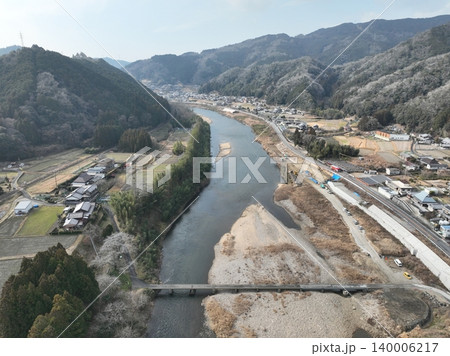 木津川潜水橋 欄干の無い沈下橋 空撮映像 京都 140006217