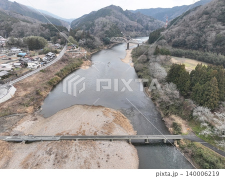 木津川潜水橋 欄干の無い沈下橋 空撮映像 京都 140006219