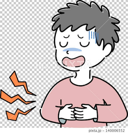 Simple illustration of a man's upper body suffering from abdominal pain (stress, depression, anxiety, poor health, explanation, person) 140006552