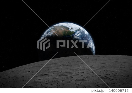 Earthset and the lunar surface. Moon and Earth. 140006715