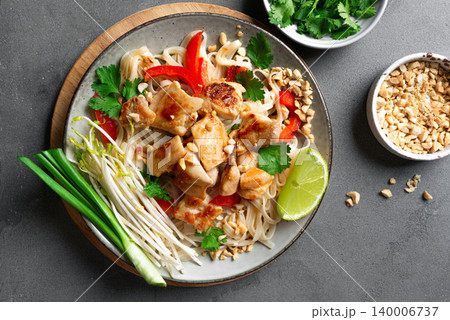Chicken Pad Thai noodles. Traditional thai meal. Chicken Pad Thai noodles. Traditional thai meal. 140006737